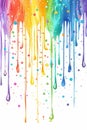 Vibrant rainbow acrylic paint on white banner, colorful liquid drips, digital art view