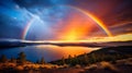 A vibrant rainbow arching across the sky