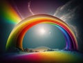 A vibrant rainbow arching over the sun imparting a sense of magic Zodiac Astrology concept. AI generation