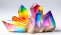 Vibrant rainbow aura crystals on white background Royalty Free Stock Photo
