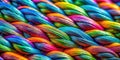 Vibrant rainbow braid texture a close-up of intertwined colorful strands. Generative AI Royalty Free Stock Photo