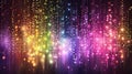 Vibrant rainbow color light effects background with glowing lights and glittering dots. Royalty Free Stock Photo