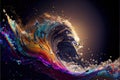 Vibrant rainbow color tidal wave splashing in contemporary abstract art Royalty Free Stock Photo