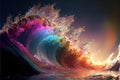 Vibrant rainbow color tidal wave splashing in contemporary abstract art Royalty Free Stock Photo