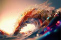 Vibrant rainbow color tidal wave splashing in contemporary abstract art Royalty Free Stock Photo