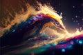 Vibrant rainbow color tidal wave splashing in contemporary abstract art Royalty Free Stock Photo