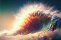 Vibrant rainbow color tidal wave splashing in contemporary abstract art Royalty Free Stock Photo