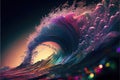 Vibrant rainbow color tidal wave splashing in contemporary abstract art Royalty Free Stock Photo