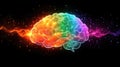 Vibrant rainbow-colored brain illustration with energetic light effect Royalty Free Stock Photo