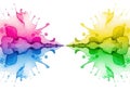 Vibrant rainbow colored ink splatters merging together on white background Royalty Free Stock Photo