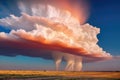 vibrant rainbow emerging from behind an unusual cloud formation