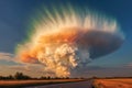 vibrant rainbow emerging from behind an unusual cloud formation