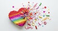 Vibrant Rainbow Heart with Confetti Explosion Royalty Free Stock Photo