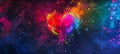 A vibrant rainbow heart painted on a dark, cosmic background Royalty Free Stock Photo