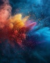 Vibrant rainbow holi paint explosion on dark background, mesmerizing burst of colors Royalty Free Stock Photo