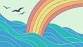 Vibrant Rainbow Over Rolling Ocean Waves Vector, vector design Generative AI Royalty Free Stock Photo