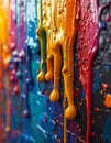 Vibrant Rainbow Paint Dripping on a Textured Wall Royalty Free Stock Photo