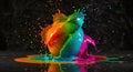 Vibrant Rainbow Paint Splash on a Dark Background with Reflection Royalty Free Stock Photo