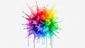 Vibrant rainbow paint splatter explosion on clean white background Royalty Free Stock Photo