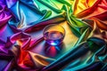 Vibrant Rainbow Silk Draped Over Modern Glass a Futuristic Abstract Flat Lay Composition Royalty Free Stock Photo