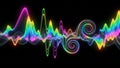 Vibrant rainbow sound wave equalizer with swirling patterns and black background Royalty Free Stock Photo