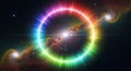 Rainbow Space Background with Colorful Cosmic Light Circle and Nebulae Royalty Free Stock Photo