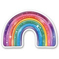 A vibrant rainbow sticker with stars in an oval shape on a white background Royalty Free Stock Photo