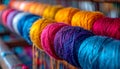 Vibrant Rainbow of Wool Yarn on a Shelf Royalty Free Stock Photo