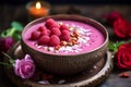 Vibrant Raspberry smoothie bowl. Generate AI