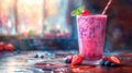 Vibrant raspberry smoothie with a cherry - generative ai Royalty Free Stock Photo