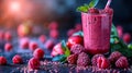 Vibrant raspberry smoothie focus on detox diet with vegetarian and healthy eating concept