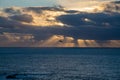 A helicopter viewed against beautiful sunrays at Pendeen, Cornwall