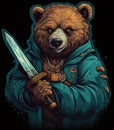 Vibrant Realism Cartoon Bear with Weapon. Perfect for Posters and Invitations.