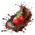Explosion chocolate with red apple fruit on white background Royalty Free Stock Photo