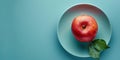 Red Apple on White Plate healthy food concept flat-lay. Generative AI Royalty Free Stock Photo