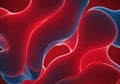 Vibrant red and blue abstract shapes with fluid dynamic movement