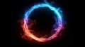 Vibrant red and blue energy flow in circular motion against black background. Royalty Free Stock Photo