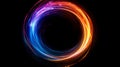 Vibrant red and blue energy flow in circular motion on black background. Royalty Free Stock Photo