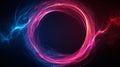 Vibrant red and blue energy flowing in a circular motion on a solid black background. Royalty Free Stock Photo