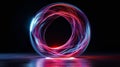 Vibrant red and blue energy flowing in circular pattern on black background. Royalty Free Stock Photo