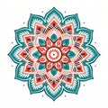 Culturally Diverse Mandala On White Background With Dark Teal And Light Red