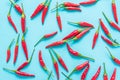 Vibrant red chili on blue background