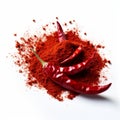 Vibrant Red Chili Powder And Peppers On White Background
