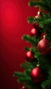Vibrant red, Christmas tree bough, shiny baubles, empty area, christmas, template, christmas ornaments Royalty Free Stock Photo