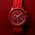 Vibrant Red Chronograph Watch With Striking 3d Rendering