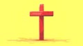 Vibrant Red cross against a yellow backdrop. Concept of faith, Christian symbol, spirituality, religious emblem, belief Royalty Free Stock Photo