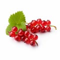 Vibrant Red Currants With Leaves On White Background Royalty Free Stock Photo