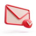 Red 3D Envelope Icon with Check Mark: Successful Email Delivery Royalty Free Stock Photo