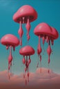 Vibrant red fantasy jellyfish soaring through the blue sky - colorful art vertical image