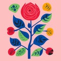 Folk Art-inspired Flower Illustration With Bold Color Blocks